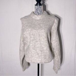 En Saison Oatmeal Ribbed Knit Mock Neck Sweater M